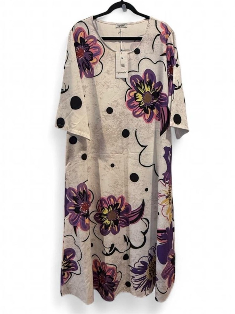 Darkwin Floral Cream Maxi Dress with Purple Accents